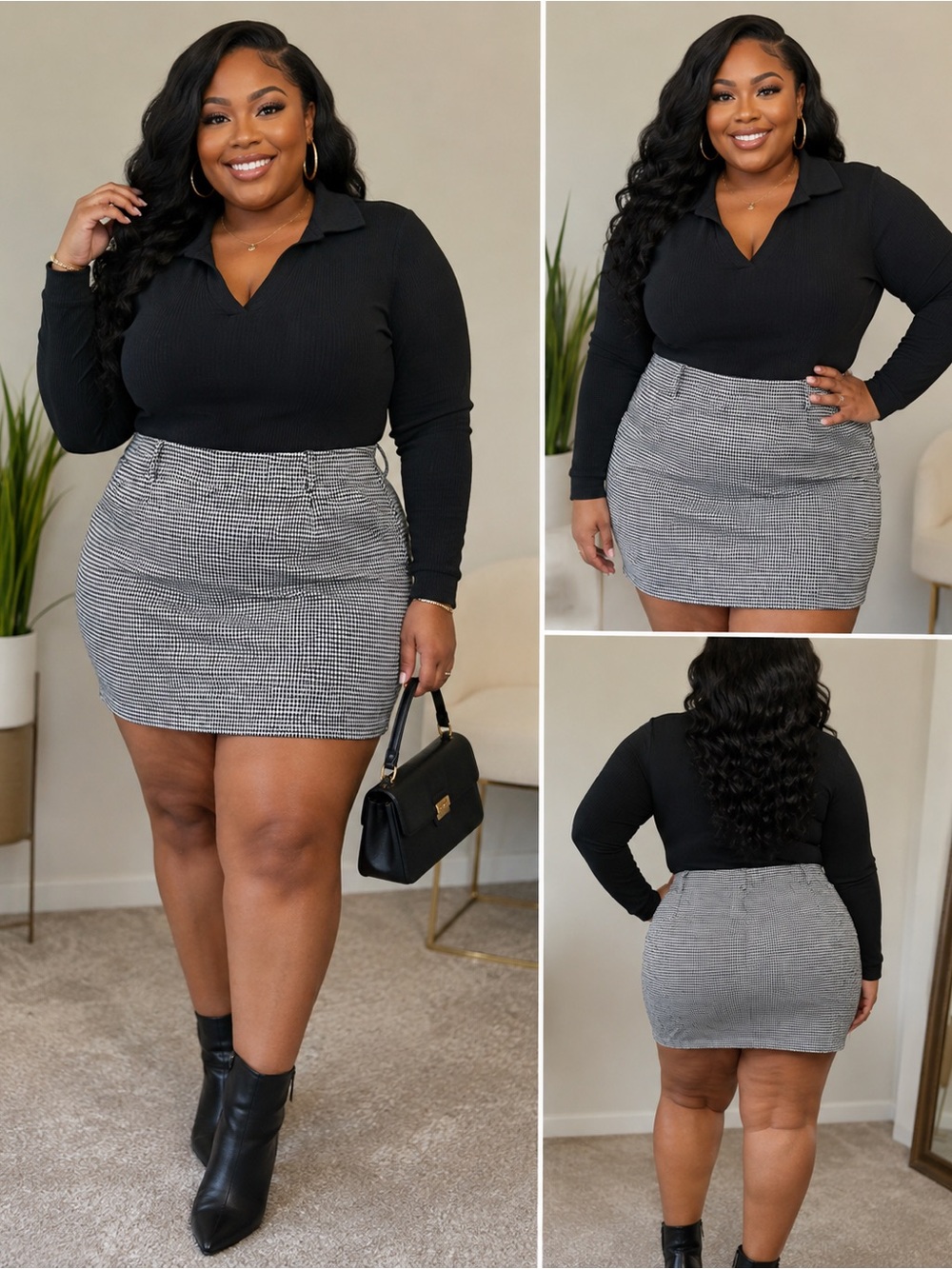 SHEIN Black & White Houndstooth Mini Skirt